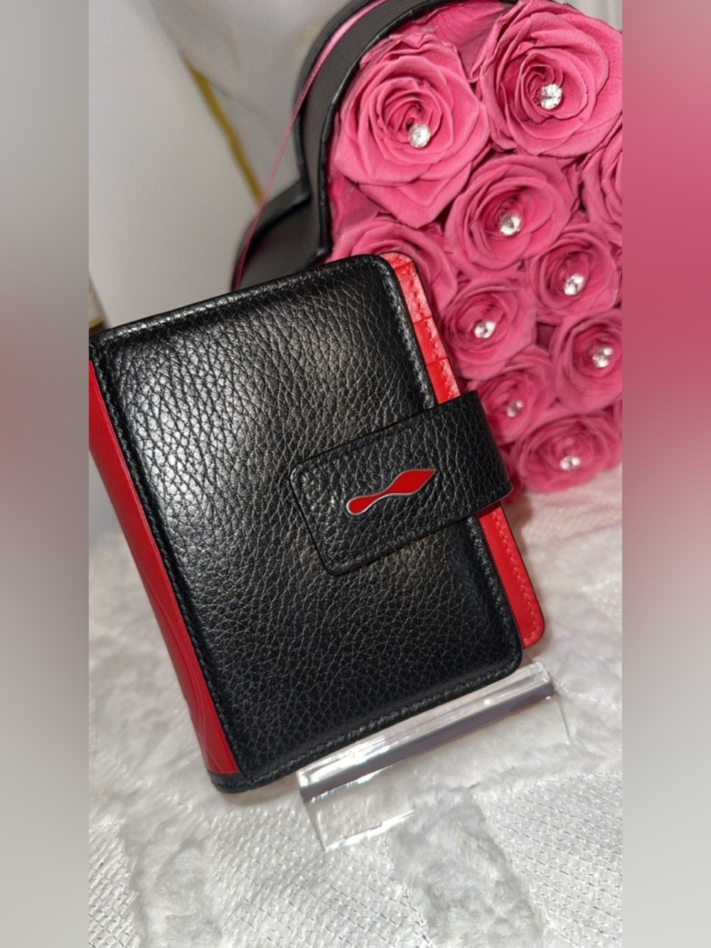 Christian Louboutin Paloma Mini Black Leather Wallet with Red Trim